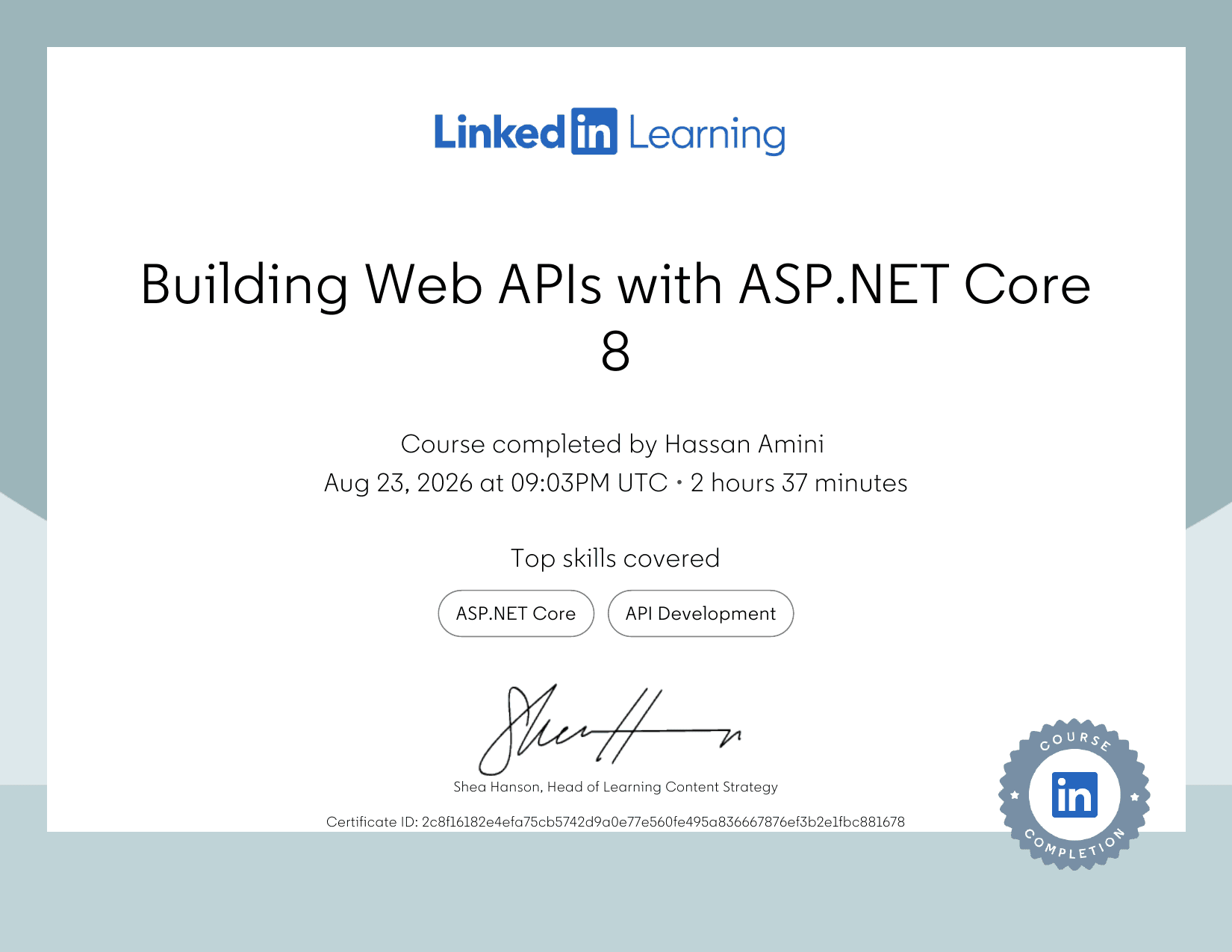 Building Web APIs with ASP.NET Core 8 — certificate